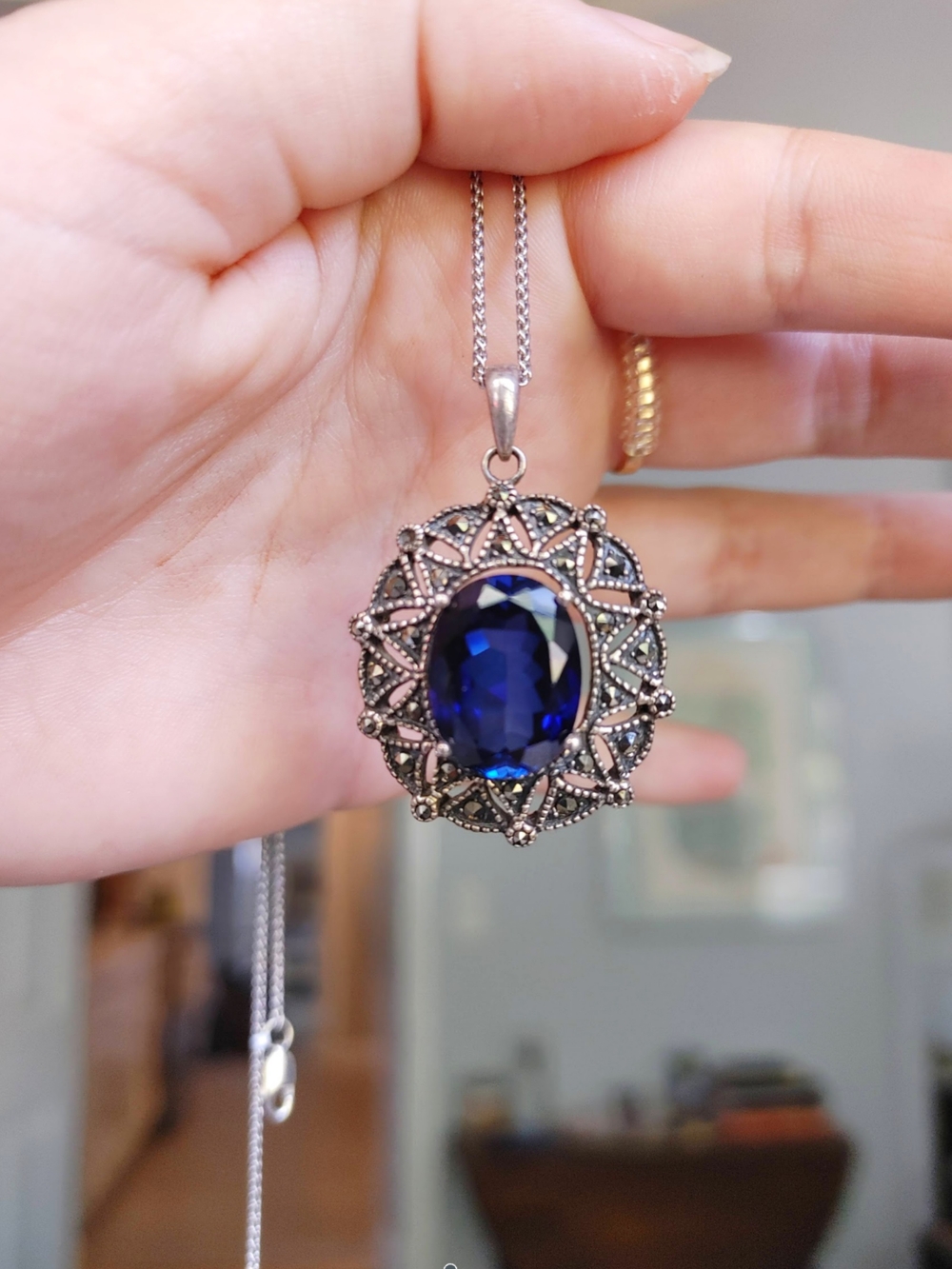 Real Vintage Blue Sapphire Necklace